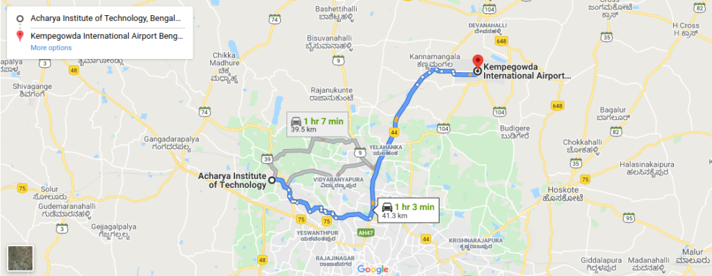 route map acharya institute of technology to
      bangalore airport