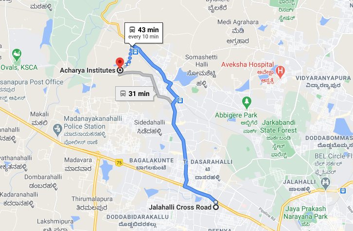 Bus Route Jalahalli Cross to Acharya Institute of Technology