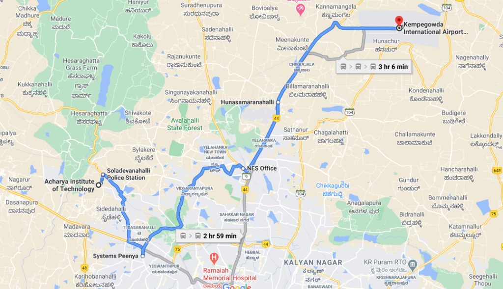 bus route map acharya institute of technology to bangalore airport 