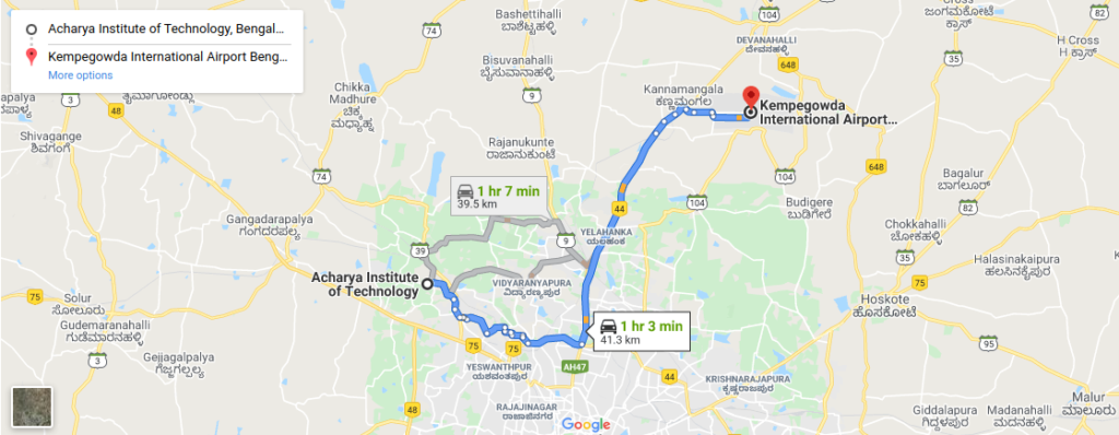 route map acharya institute of technology to bangalore airport